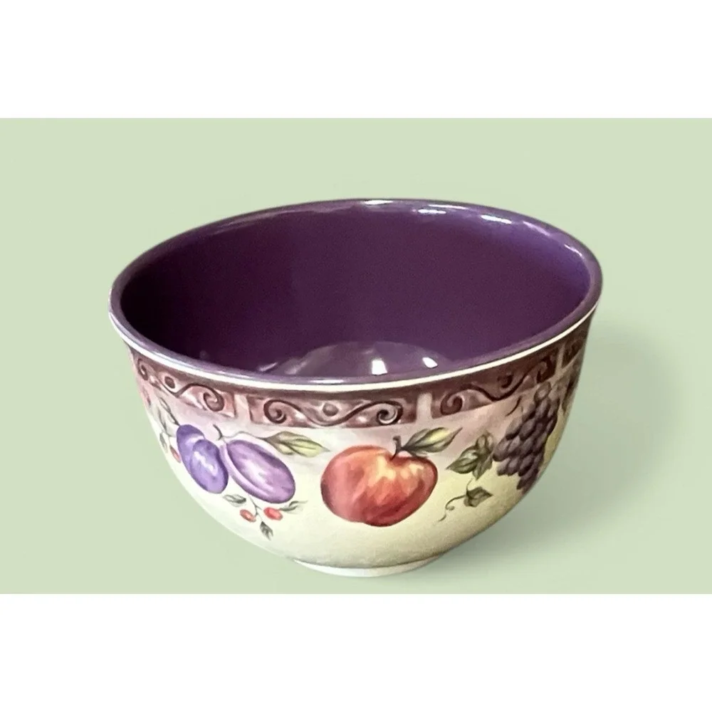 JC Penny Home Collection Multi Fruit Purple Melamine Large‎ Salad Serving Bowl
